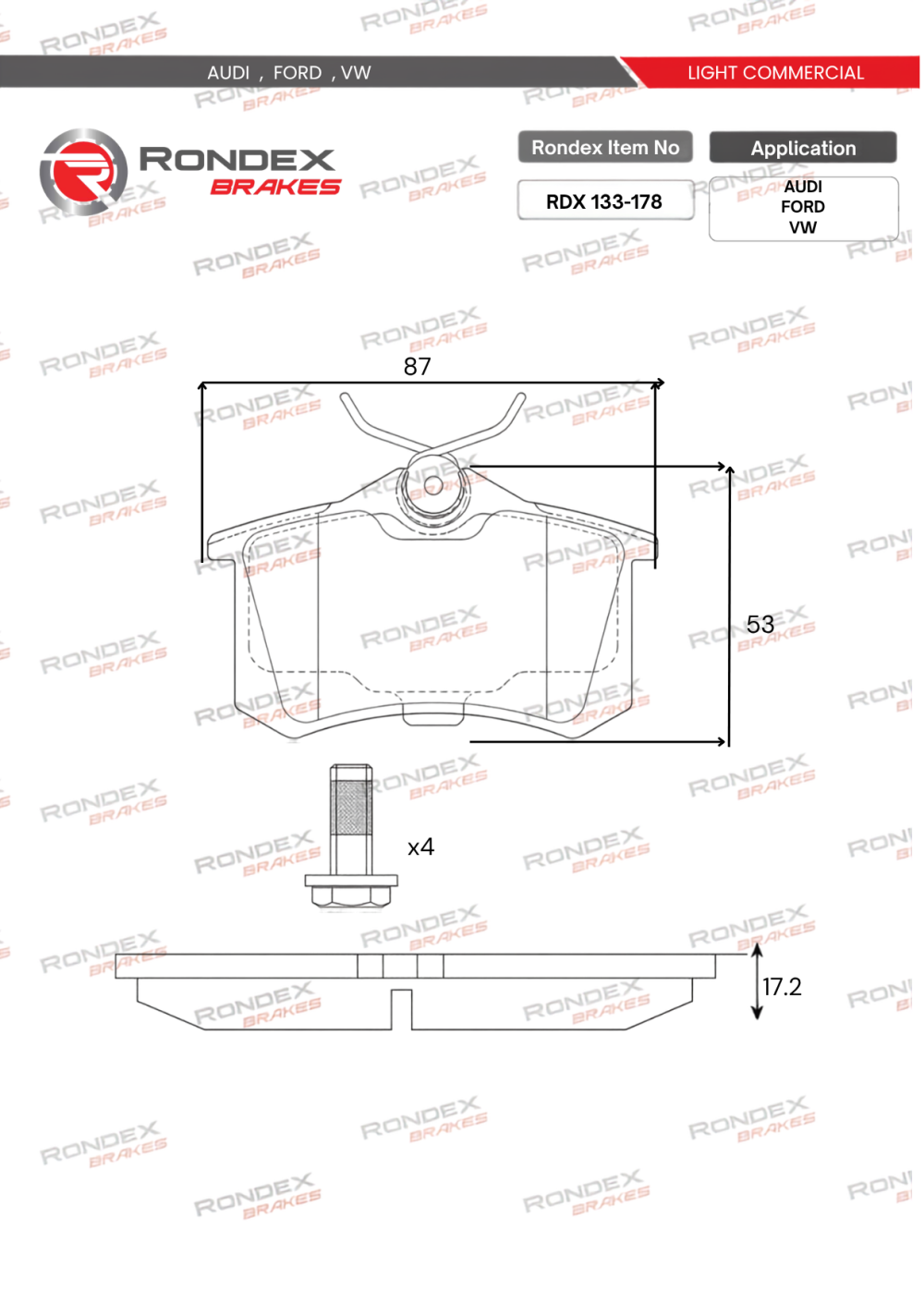 rondex brakes light cormecial brake pads